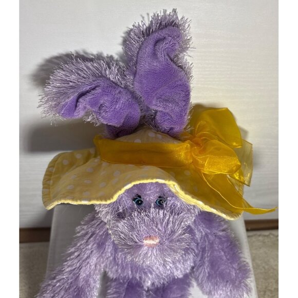 Ganz Fancy Feet Purple Bunny Yellow Hat Pearl Necklace Floppy Legs 17" Easter - Picture 4 of 9